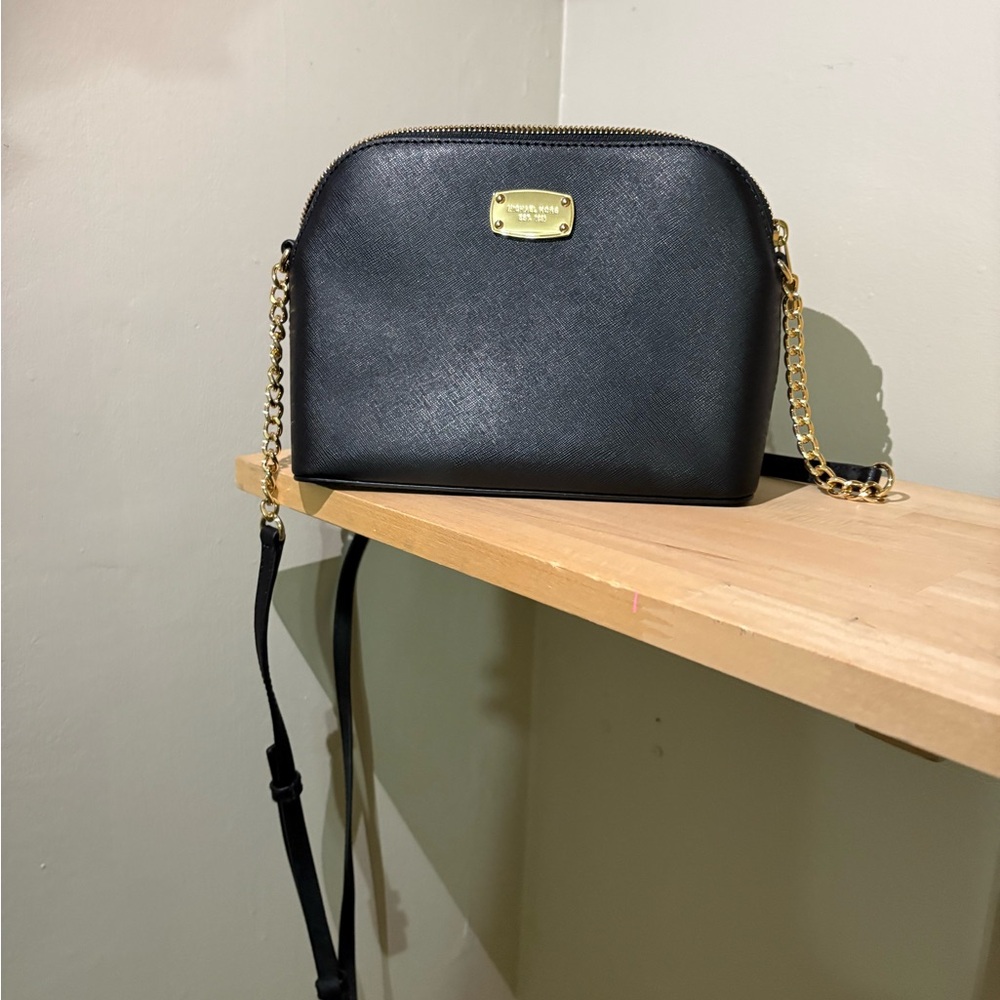 Michael Kors Black and Gold Dome Crossbody Bag